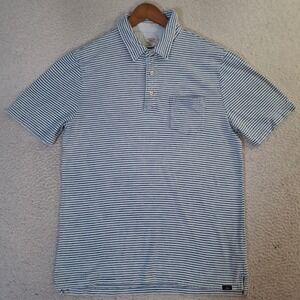 Faherty Brand Mens M Indigo Dyed Recycled Cotton Striped Polo Shirt Blue